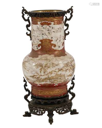 A JAPANESE KUTANI VASE WITH AESTHETIC MOVEMENT BRONZE MOUNTS...