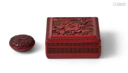 TWO JAPANESE CARVED LACQUER BOXES TAISHO PERIOD 1913-1927
