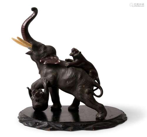 A JAPANESE BRONZE ELEPHANT SCULPTURE* BY TSUNEMITSU, MEIJI P...