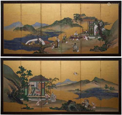 A PAIR OF JAPANESE SIX PANEL SCREENS MEIJI PERIOD (1868-1912...