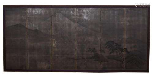 A JAPANESE SIX PANEL FOLDING SCREEN MEIJI PERIOD (1868-1912)