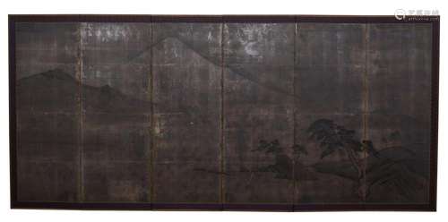 A JAPANESE SIX PANEL FOLDING SCREEN MEIJI PERIOD (1868-1912)