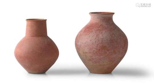 TWO CHINESE RED POTTERY JARS HONGSHAN CULTURE (4700-2900BC)