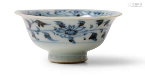 A CHINESE BLUE AND WHITE WINE CUP YUAN DYNASTY (1279-1368)