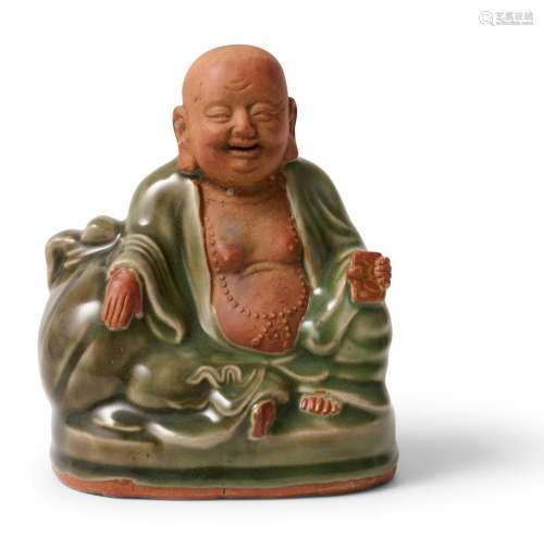 A CHINESE LONGQUAN CELADON FIGURE OF BUDAI MING DYNASTY (136...