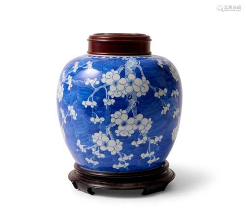 A CHINESE BLUE AND WHITE PRUNUS JAR QING DYNASTY (1644-1912)...