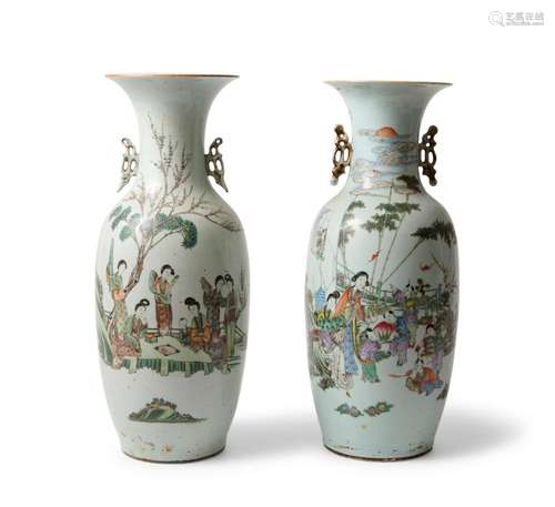 A PAIR OF CHINESE FAMILLE ROSE/FENCAI ENAMEL VASES QING DYNA...