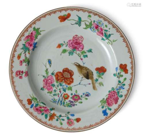 A CHINESE FENCAI/FAMILLE ROSE QUAIL AND PEONY DISH YONGZHENG...