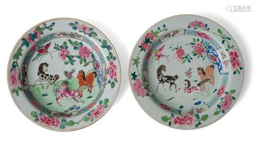 A PAIR OF CHINESE FENCAI/FAMILLE ROSE HORSE DISHES YONGZHENG...