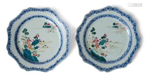 A PAIR OF CHINESE FAMILLE ROSE LANDSCAPE DISHES AND ANOTHER ...