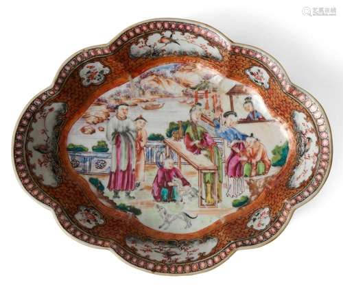 A CHINESE EXPORT FAMILLE ROSE LOZENGE-SHAPED DISH QIANLONG P...