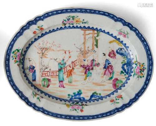 A CHINESE EXPORT FENCAI/FAMILLE ROSE OVAL DISH QIANLONG PERI...