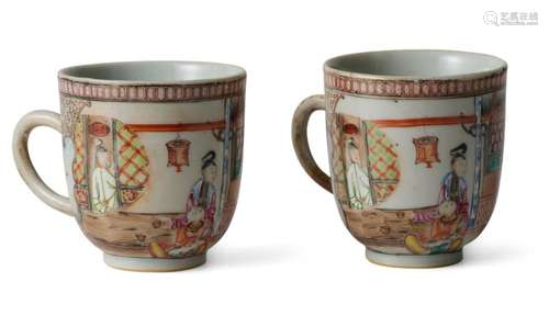 A PAIR OF CHINESE EXPORT FAMILLE ROSE COFFEE CUPS QIANLONG P...