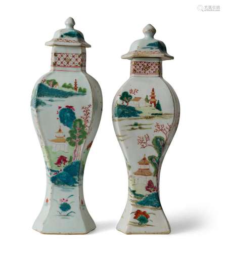 A PAIR OF CHINESE FENCAI/FAMILLE ROSE COVERED VASES YONGZHEN...