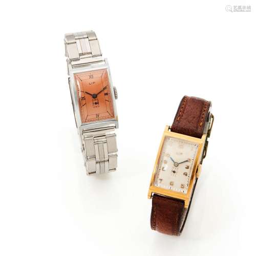 ip, T18, vers 1940. Ensemble de 2 montres rectangulaires, l&...