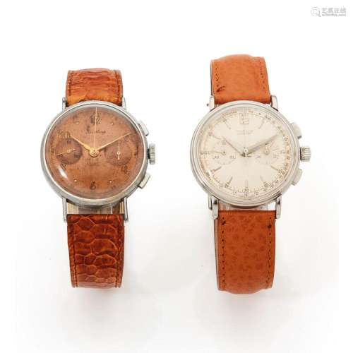 Tissot et Breitling, vers 1950. Un lot de 2 chronographes à ...