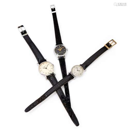 Jaeger-LeCoultre et Tissot, vers 1950. Un lot de 3 montres d...