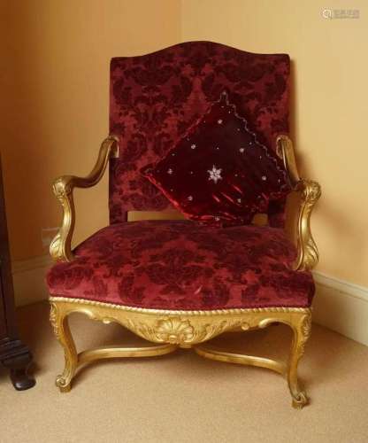 19TH-CENTURY LOUIS XV STYLE GILTWOOD ARMCHAIR