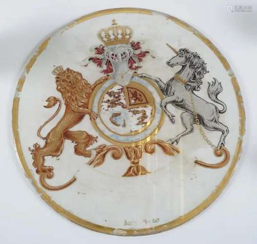 2 19TH-CENTURY PARCEL GILT ARMORIAL GLASS PANELS