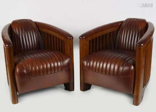 PAIR OF ART DECO STYLE LEATHER CLUB CHAIRS