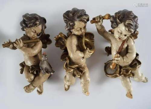 LOT OF 3 WALL MOUNTED CARVED WOOD CHERUBS