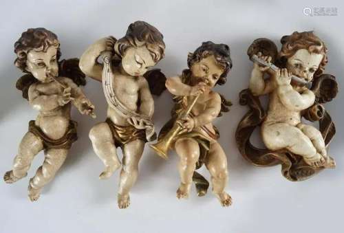 SET OF 4 WALL MOUNTED CARVED WOOD CHERUBS