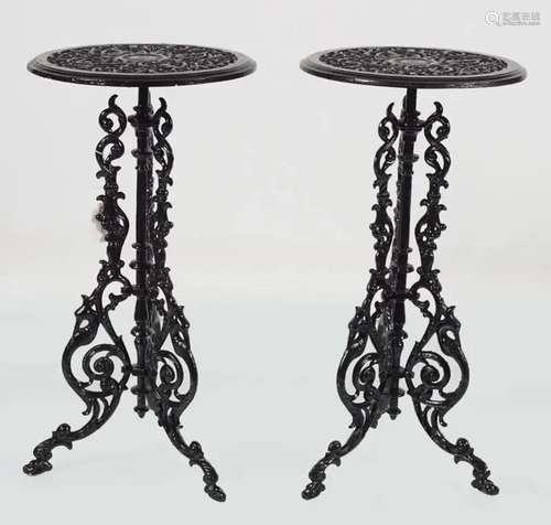 PAIR OF CAST IRON GARDEN TABLES