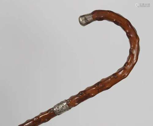 19TH-CENTURY SILVER MOUNTED BLACKTHORN STICK