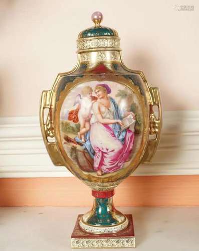 PAIR OF ROYAL VIENNA PORCELAIN URNS AND COVERS