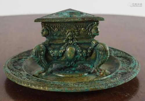 19TH-CENTURY GILT BRONZE INK STAND