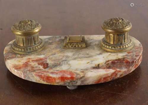 19TH-CENTURY ROUGE ROYALE MARBLE PEN & INK STAND