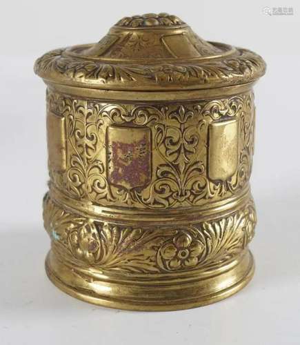 19TH-CENTURY GILT BRASS LIBRARY POWDER CANISTER