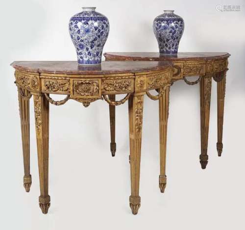 PAIR OF LOUIS XVI PERIOD GILT CONSOLE TABLES