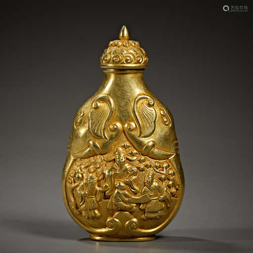 Pure gold Chinese snuff bottle from the Qing Dynasty