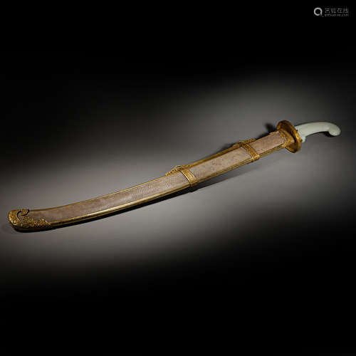 Chinese Hetian jade handle dao of qing Dynasty