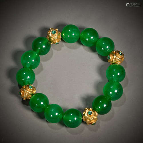 Chinese qing Dynasty pure gold and jade bracelet