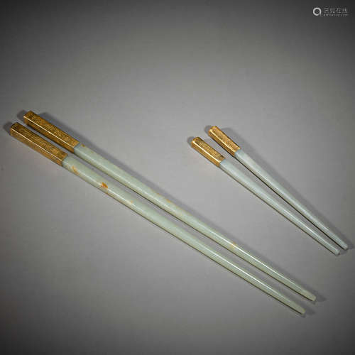 Chinese Yuan dynasty gold hetian jade chopsticks