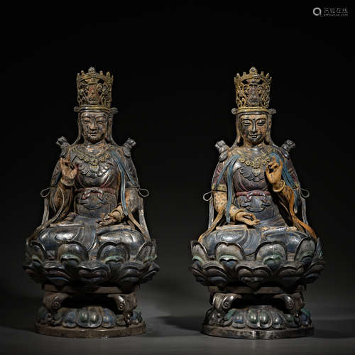 Chinese liao dynasty painted sterling silver statue