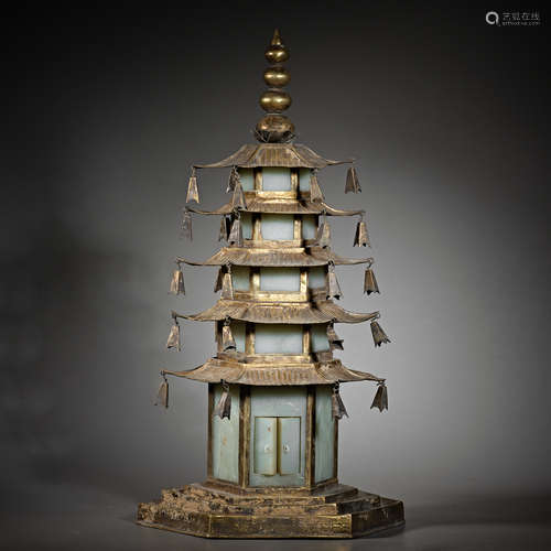 Jade silver gilt pagoda of Hetian, Yuan Dynasty, China