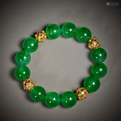 Chinese qing Dynasty pure gold and jade bracelet