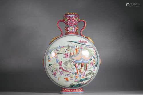 Famille Rose Moon Vase with Children Design, Qianlong Reign ...