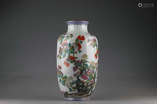 Color Enameled Vase with Floral and Poem Design, Qianlong Re...