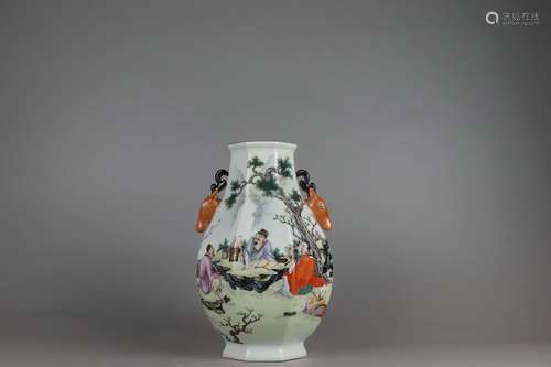 Famille Rose ZUN-vase with Figure Stories Design and Double ...