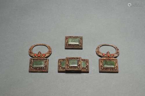 Set Gilt Copper Belt Buckles Inlaid Jade, Qianlong Reign Per...