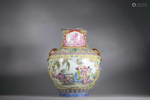 Famille Rose Vase with Figure Stories Design, Qianlong Reign...