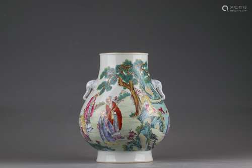 Famille Rose Vase with Figure Stories Design, Qianlong Reign...