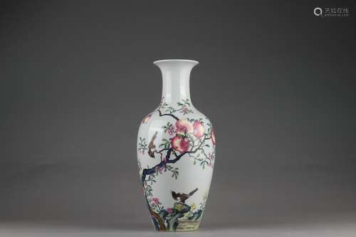 Famille Rose Vase with Flower, Bird and Poem Design, Qianlon...