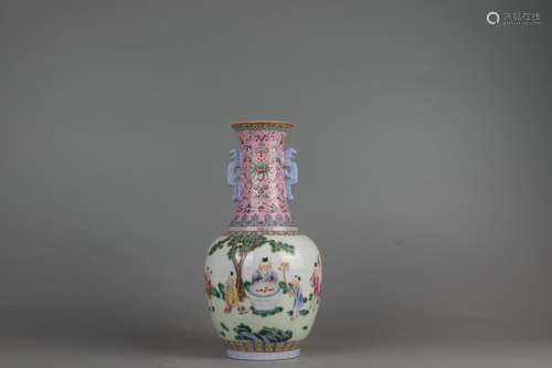 Famille Rose Vase with Figure Design and Double Handles, Dao...