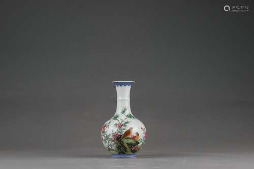 Colored Enamel Vase with Flower, Bird and Poem Patterns, Yon...