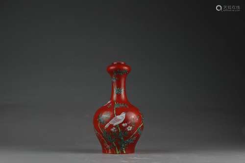 Coral Red Glazed Vase with Flower and Bird Patterns, Yongzhe...